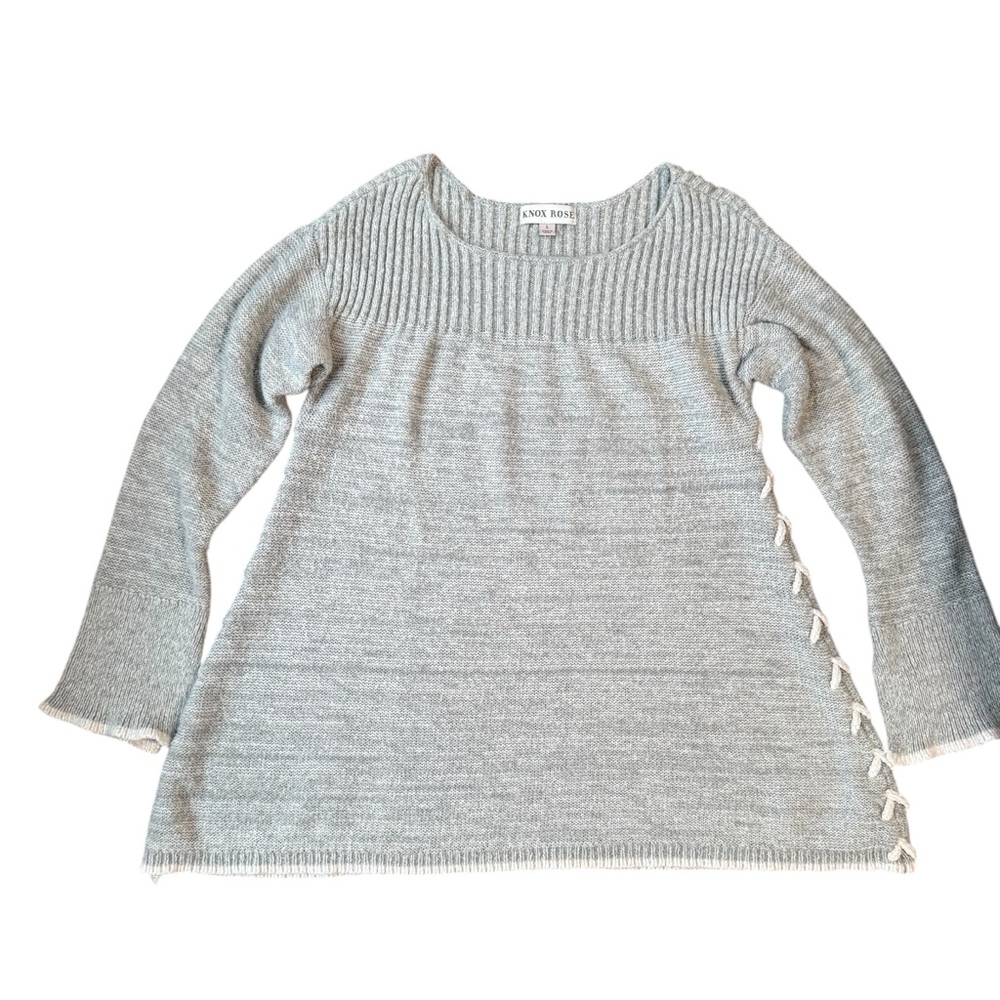Knox Rose Boho Gray Sweater Flowy crew neck women’s L‎ Feminine Cozy Long Sleeve